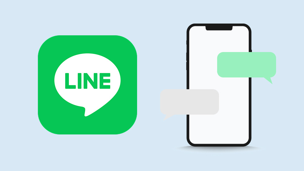 LINEのアイコンとスマートフォンのトーク画面イメージイラスト