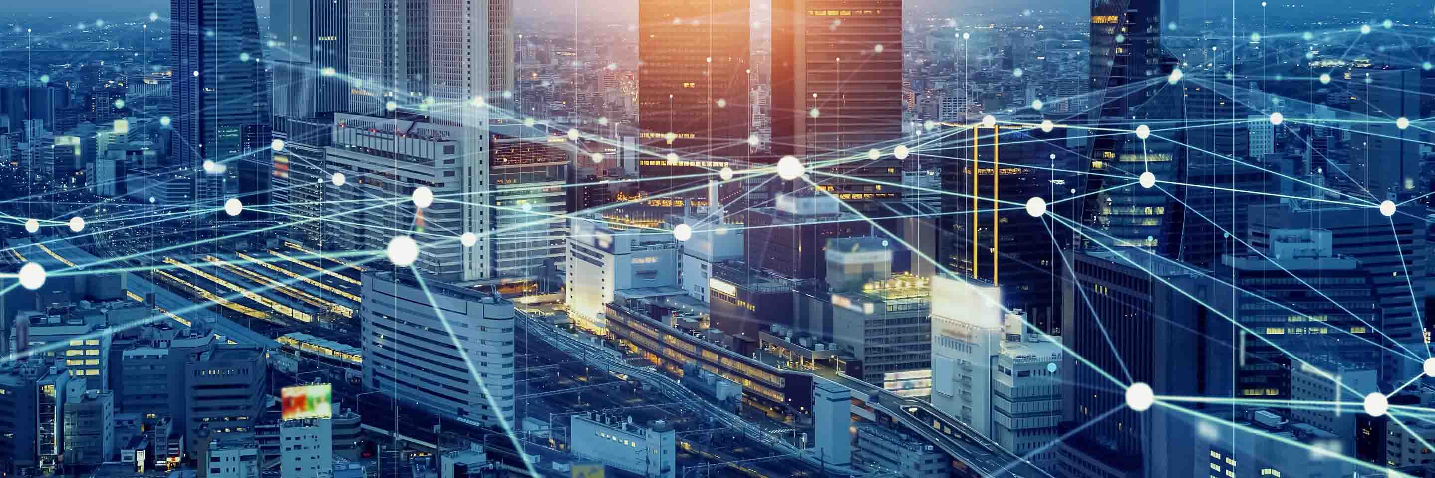 都市夜景を背景としたインターネットのイメージ画像
